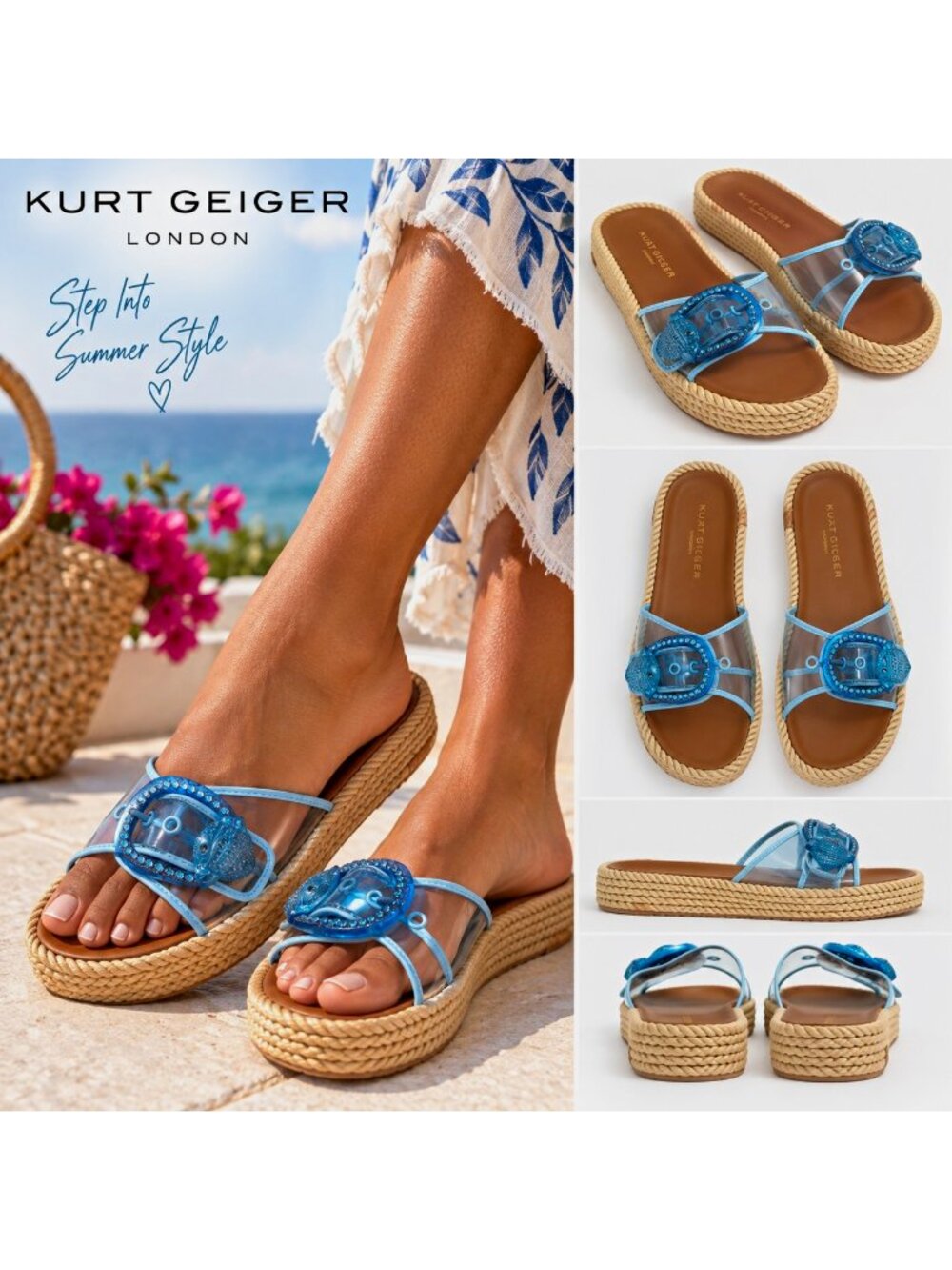 Kurt Geiger London Women’s Blue Slide Sandals Slip On Logo EU 39 US 8
